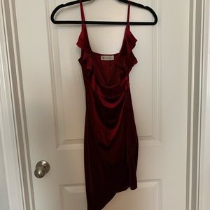 Red velvet body con asymmetrical dress